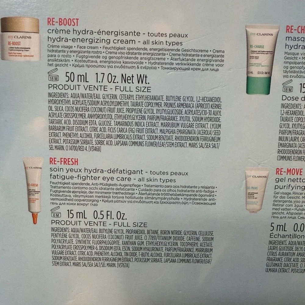 My Clarins Collection 4-Piece Skincare Set Re-Boost Re-Refresh Re-Charge Re-Move